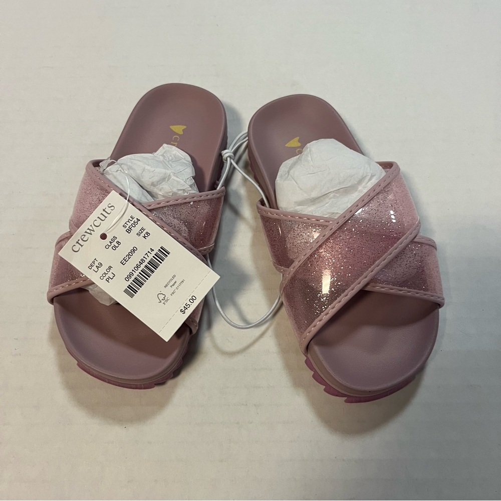 J. Crew Slides Girls Crewcuts Cross-Strap Pool Slides in Pink/Purple Sz 8 NWT